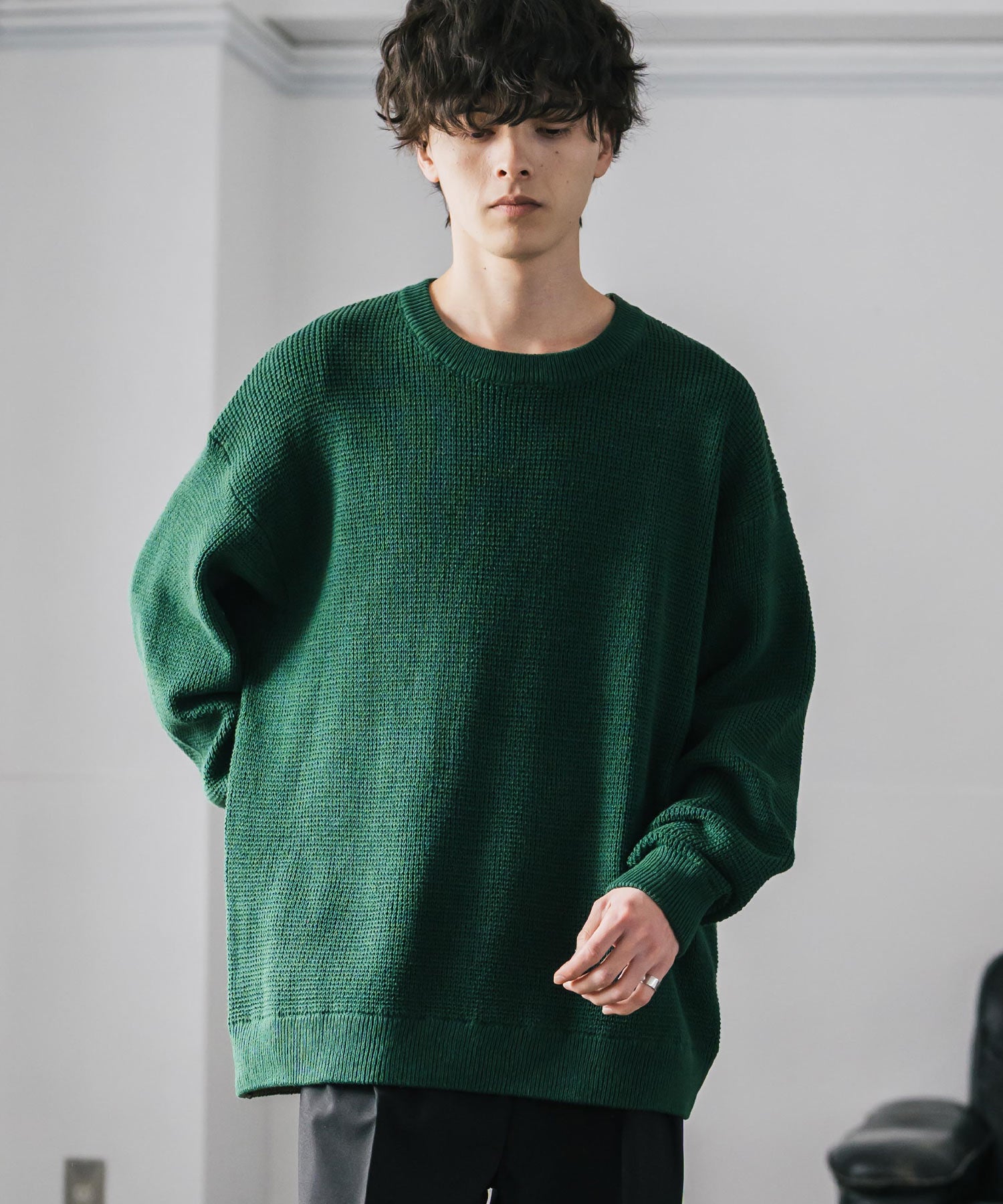 オーバーサイズ配色リブワッフルニットプルオーバーセーター	14546