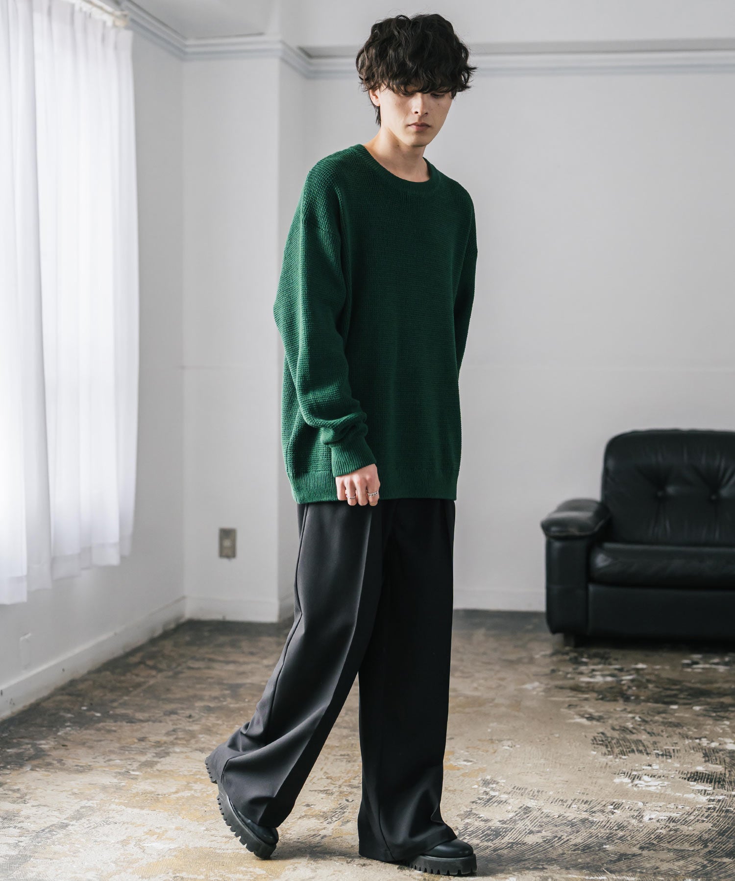 オーバーサイズ配色リブワッフルニットプルオーバーセーター	14546