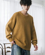 オーバーサイズ配色リブワッフルニットプルオーバーセーター	14546