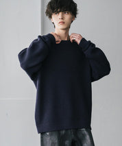 オーバーサイズ配色リブワッフルニットプルオーバーセーター	14546