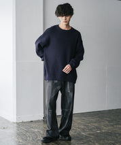 オーバーサイズ配色リブワッフルニットプルオーバーセーター	14546