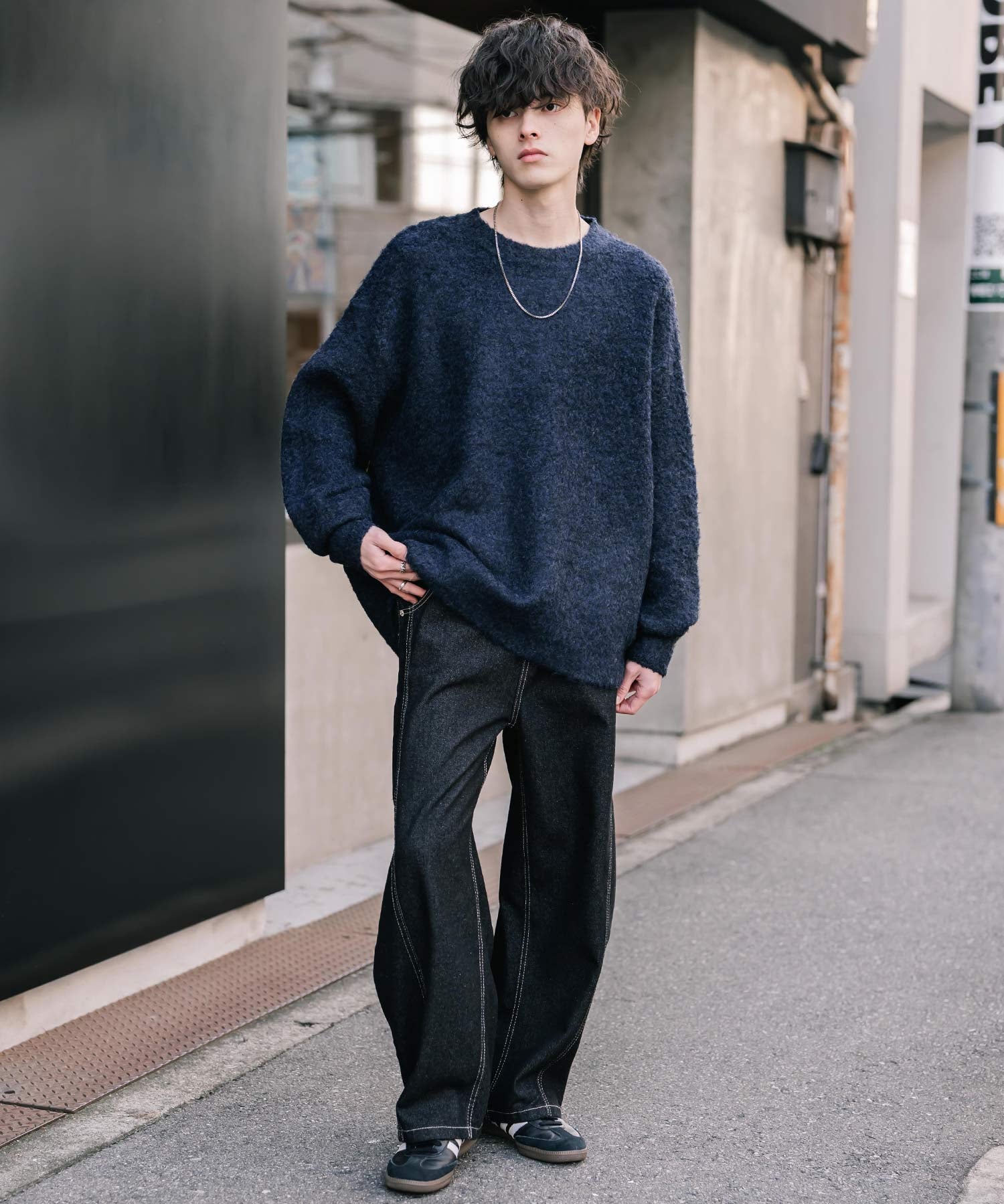 オーバーサイズウール混ミックス糸プルオーバーニットセーター 14548