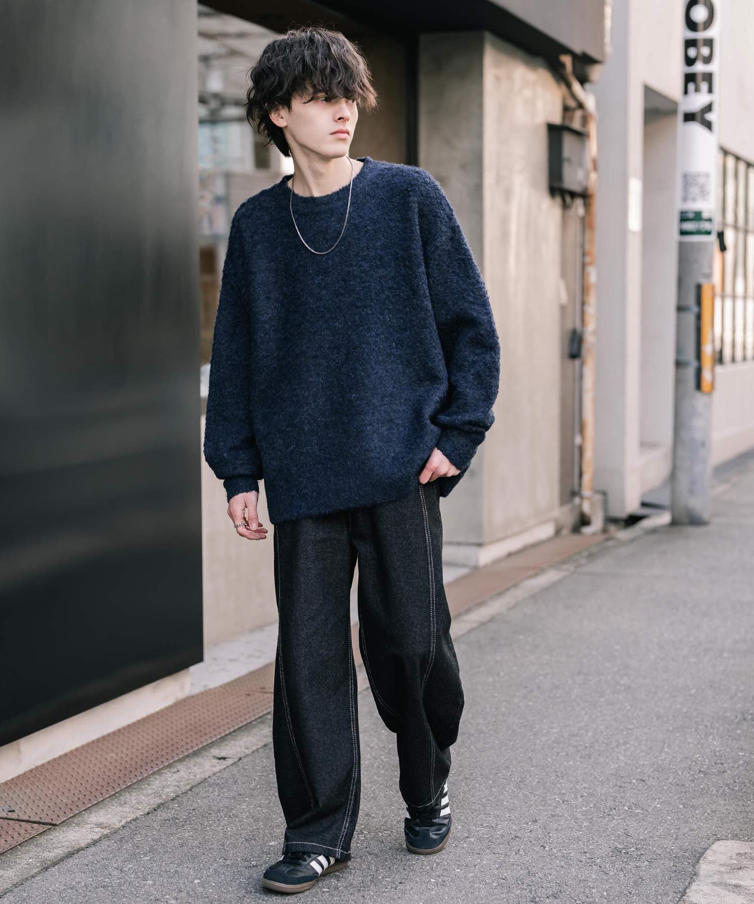 オーバーサイズウール混ミックス糸プルオーバーニットセーター 14548