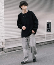 オーバーサイズウール混ミックス糸プルオーバーニットセーター 14548