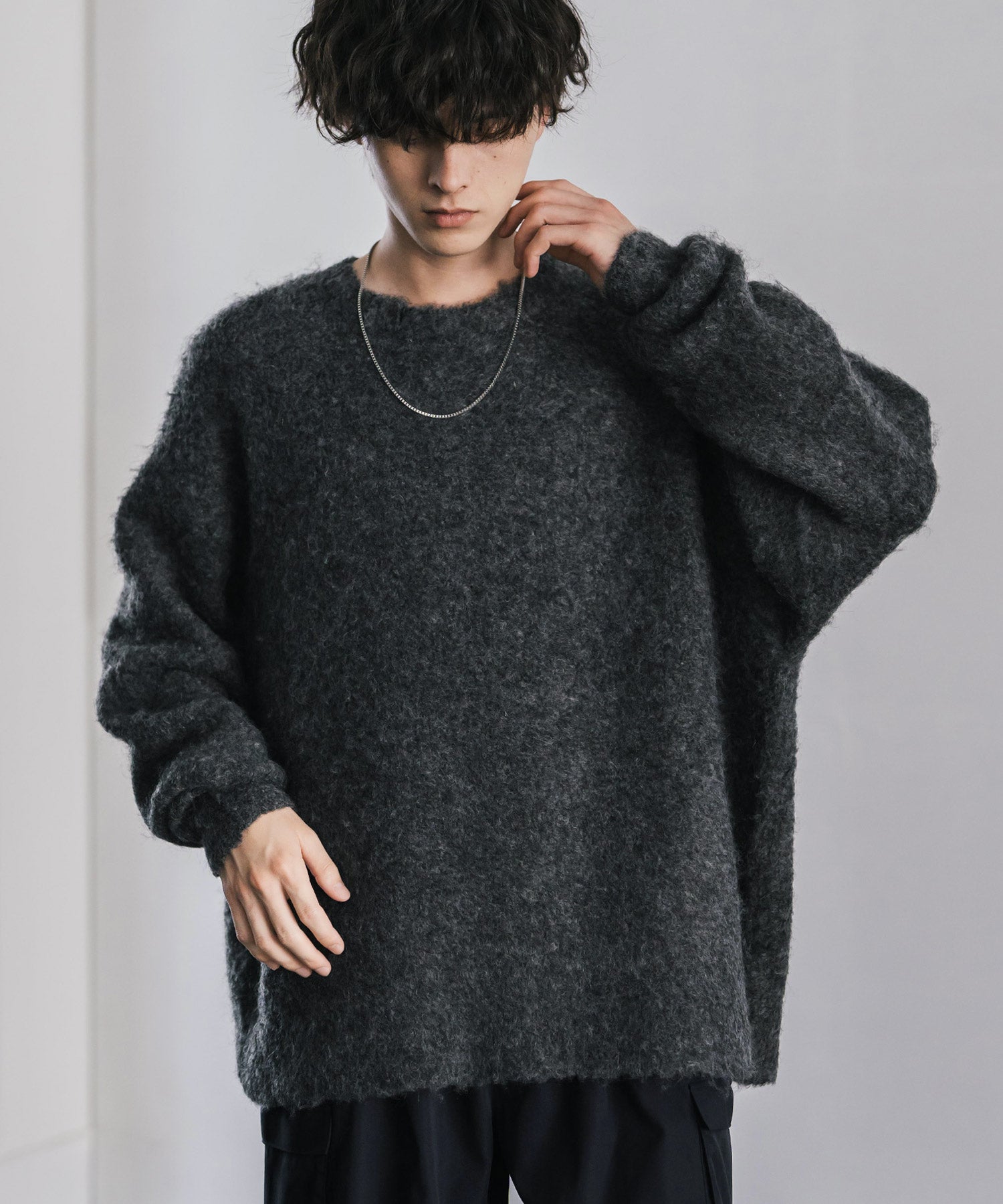 オーバーサイズウール混ミックス糸プルオーバーニットセーター 14548
