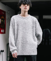 オーバーサイズウール混ミックス糸プルオーバーニットセーター 14548