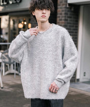 オーバーサイズウール混ミックス糸プルオーバーニットセーター 14548