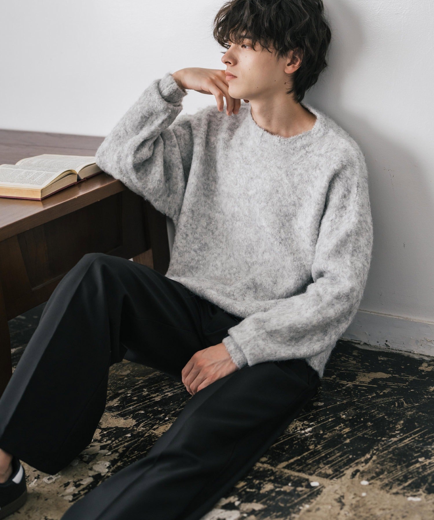 オーバーサイズウール混ミックス糸プルオーバーニットセーター 14548