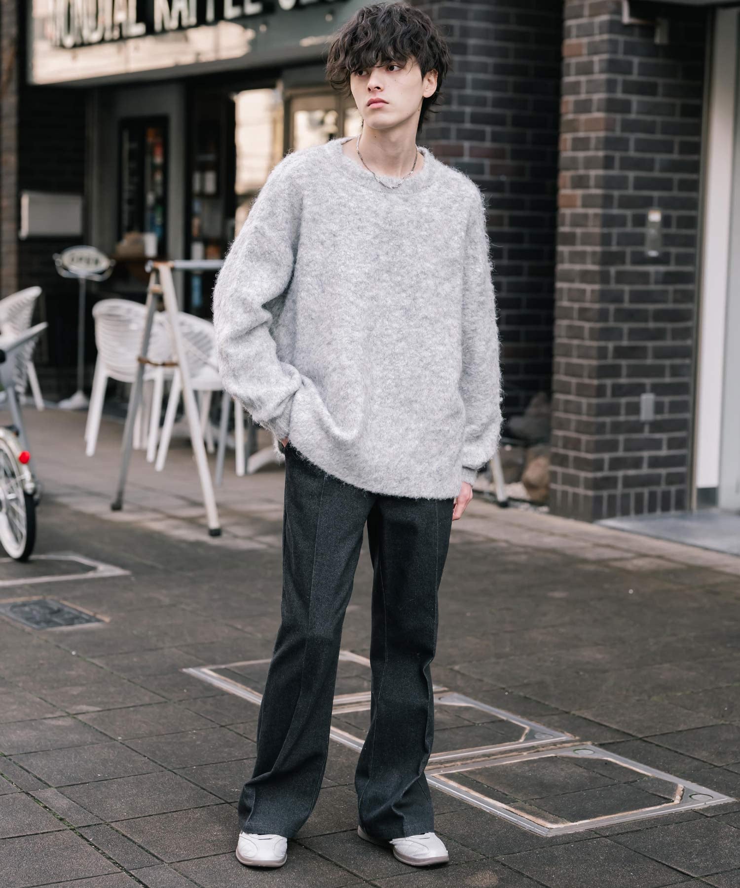 オーバーサイズウール混ミックス糸プルオーバーニットセーター 14548