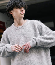オーバーサイズウール混ミックス糸プルオーバーニットセーター 14548