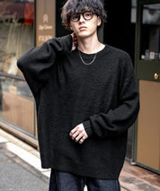 オーバーサイズシャギーニットセーター/クルーネック長袖プルオーバー 14549