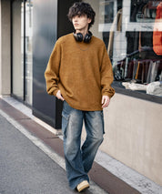 オーバーサイズシャギーニットセーター/クルーネック長袖プルオーバー 14549