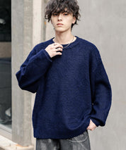 オーバーサイズシャギーニットセーター/クルーネック長袖プルオーバー 14549