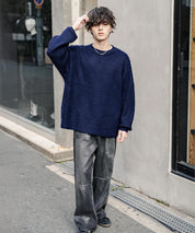 オーバーサイズシャギーニットセーター/クルーネック長袖プルオーバー 14549