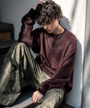 オーバーサイズシャギーニットセーター/クルーネック長袖プルオーバー 14549