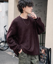 オーバーサイズシャギーニットセーター/クルーネック長袖プルオーバー 14549