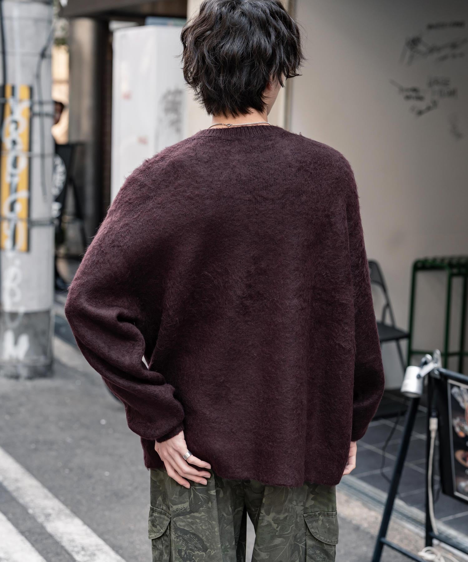 オーバーサイズシャギーニットセーター/クルーネック長袖プルオーバー 14549