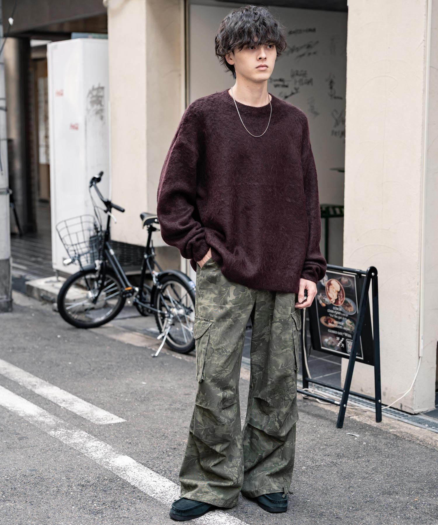 オーバーサイズシャギーニットセーター/クルーネック長袖プルオーバー 14549