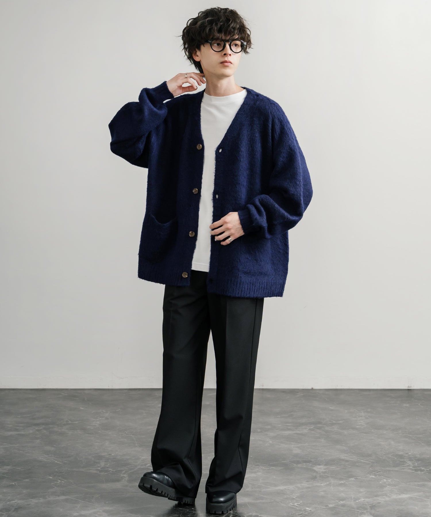 STONE  ネイビー ニットカーディガン オーバーサイズシャギーニットカーディガン 14550 – Rocky Monroe