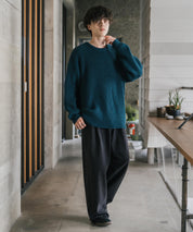 オーバーサイズ畦編みクルーネック長袖ニットセーター 14552