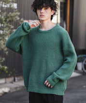 オーバーサイズ畦編みクルーネック長袖ニットセーター 14552