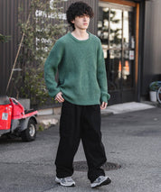 オーバーサイズ畦編みクルーネック長袖ニットセーター 14552