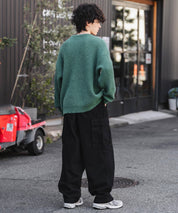 オーバーサイズ畦編みクルーネック長袖ニットセーター 14552