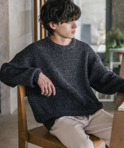 オーバーサイズ畦編みクルーネック長袖ニットセーター 14552