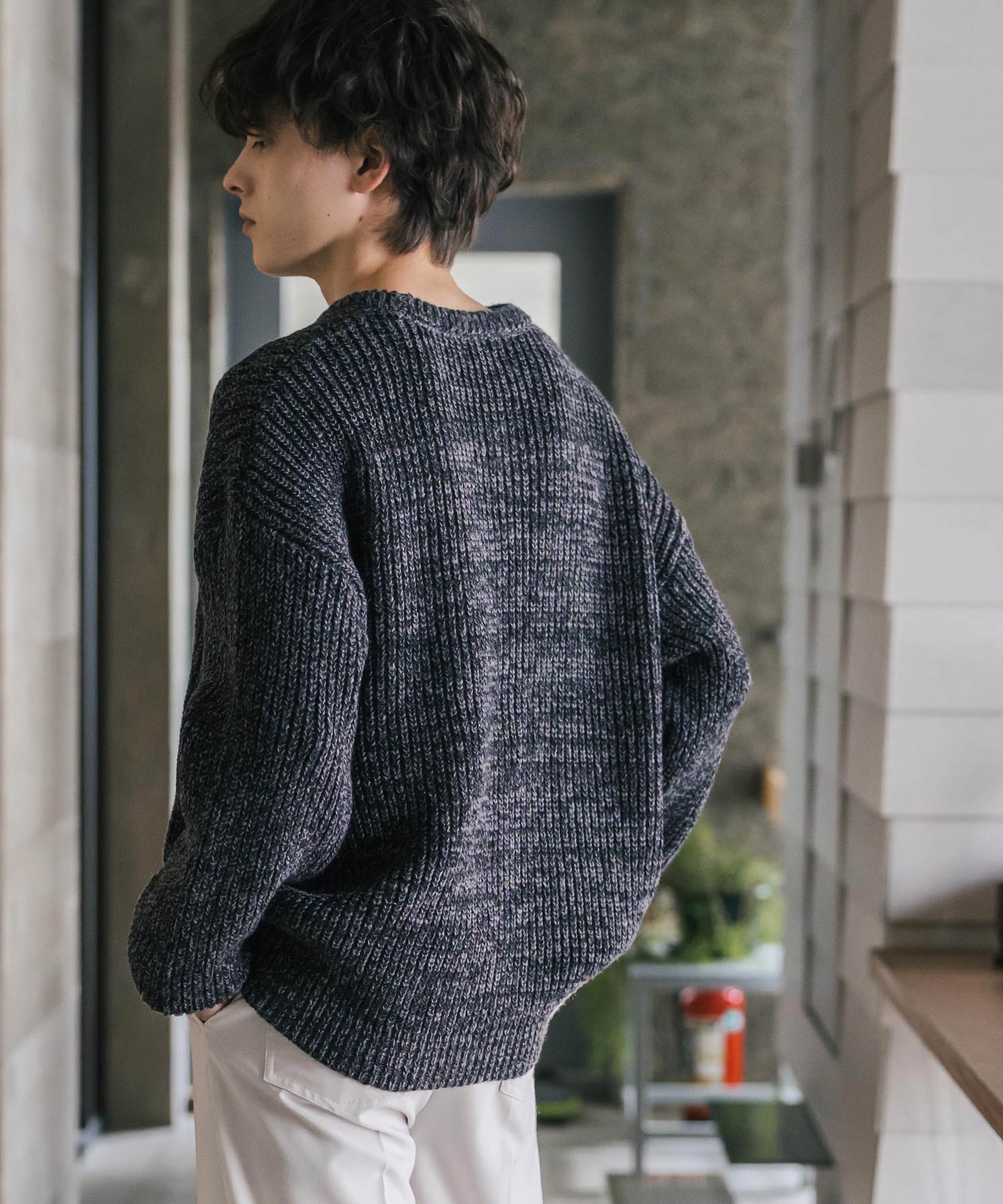 オーバーサイズ畦編みクルーネック長袖ニットセーター 14552 – Rocky