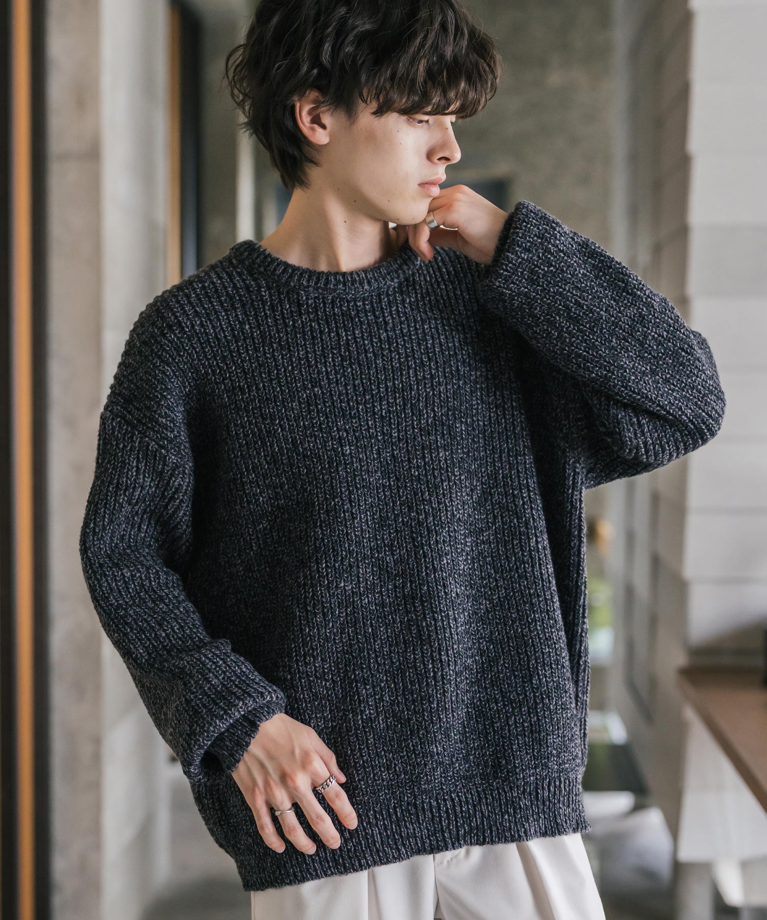 オーバーサイズ畦編みクルーネック長袖ニットセーター 14552 – Rocky