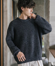 オーバーサイズ畦編みクルーネック長袖ニットセーター 14552