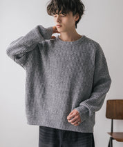 オーバーサイズ畦編みクルーネック長袖ニットセーター 14552