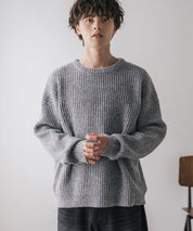 オーバーサイズ畦編みクルーネック長袖ニットセーター 14552