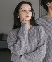 オーバーサイズ畦編みクルーネック長袖ニットセーター 14552