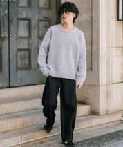 オーバーサイズ畦編みクルーネック長袖ニットセーター 14552