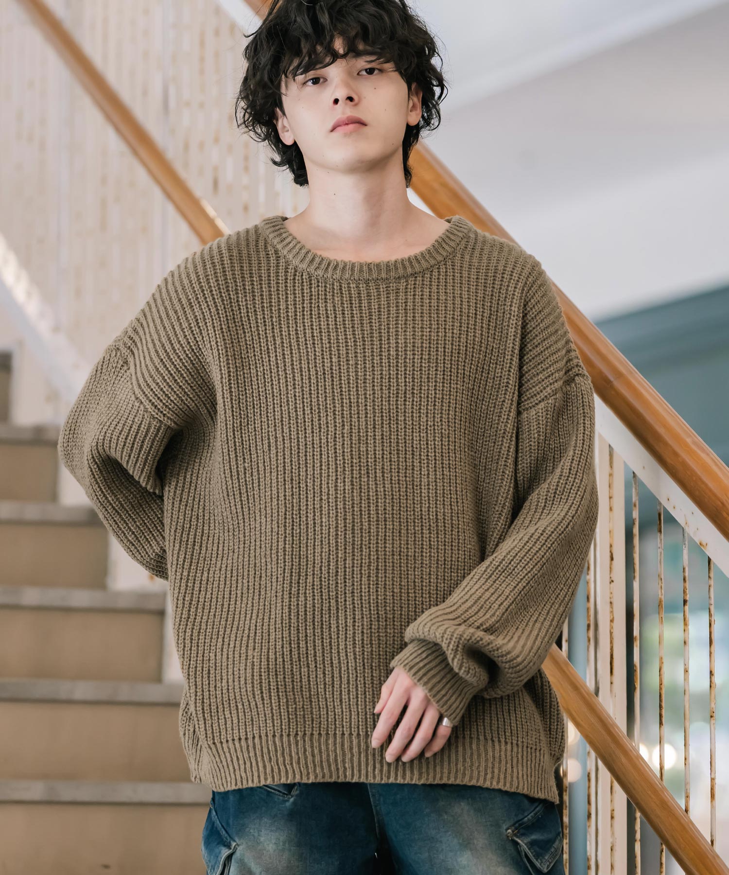 オーバーサイズ畦編みクルーネック長袖ニットセーター 14552 – Rocky