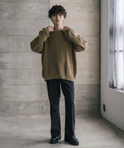 オーバーサイズ畦編みクルーネック長袖ニットセーター 14552