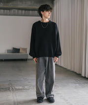 オーバーサイズ畦編みクルーネック長袖ニットセーター 14552