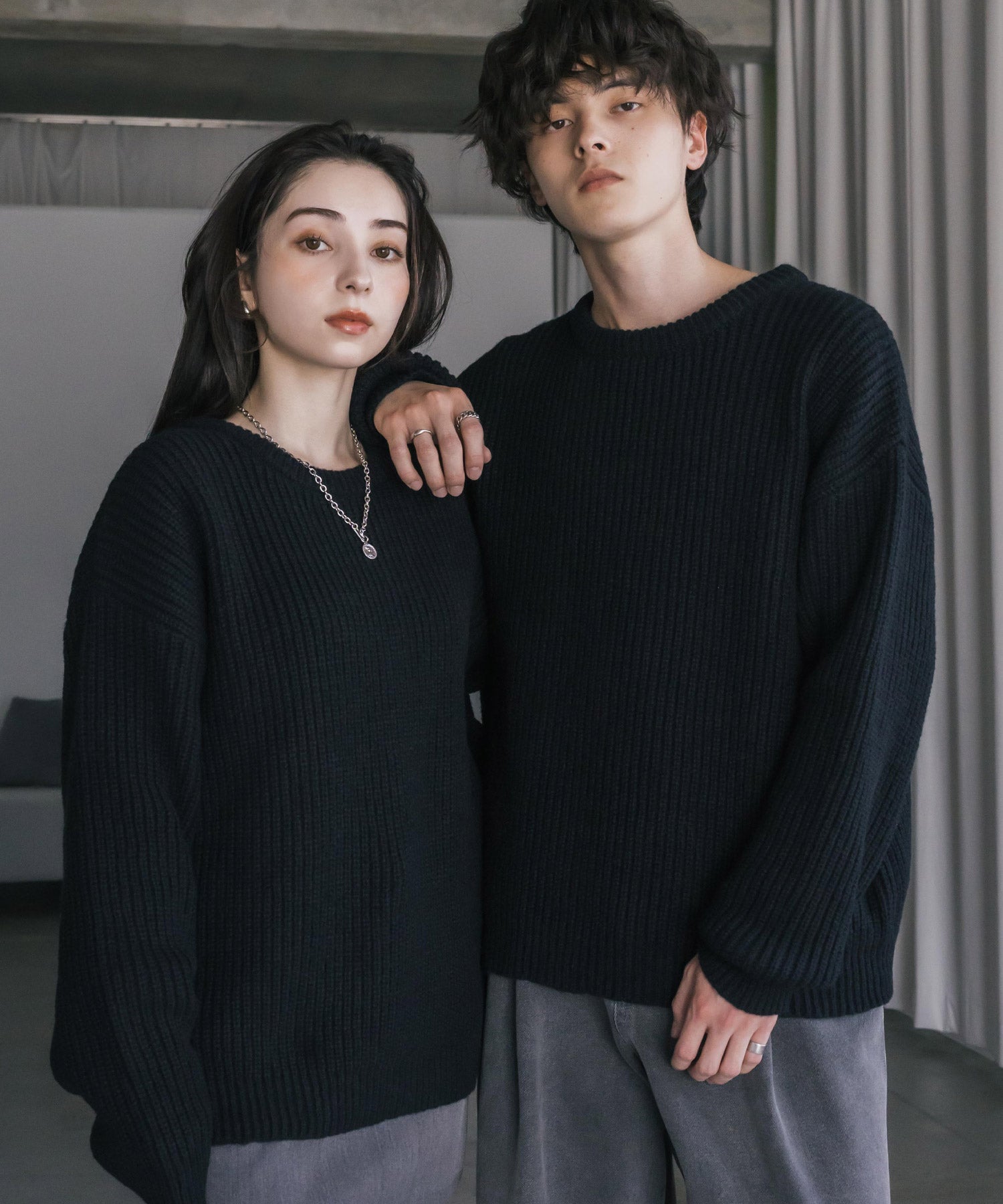 オーバーサイズ畦編みクルーネック長袖ニットセーター 14552 – Rocky