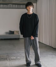 オーバーサイズ畦編みクルーネック長袖ニットセーター 14552