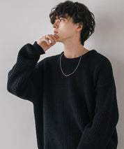 オーバーサイズ畦編みクルーネック長袖ニットセーター 14552