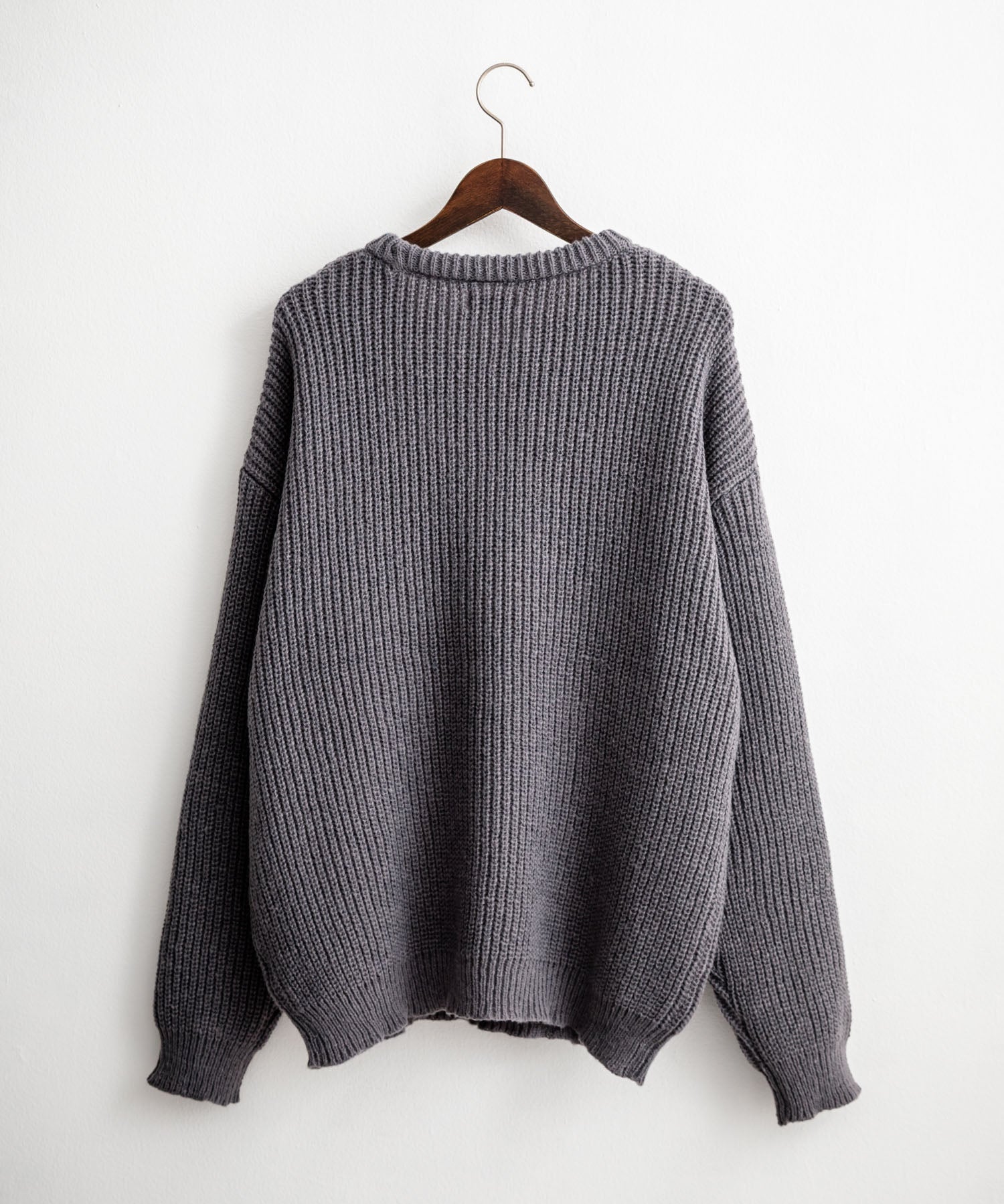 オーバーサイズ畦編みクルーネック長袖ニットセーター 14552