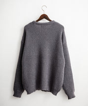 オーバーサイズ畦編みクルーネック長袖ニットセーター 14552