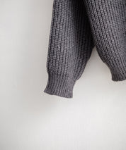 オーバーサイズ畦編みクルーネック長袖ニットセーター 14552