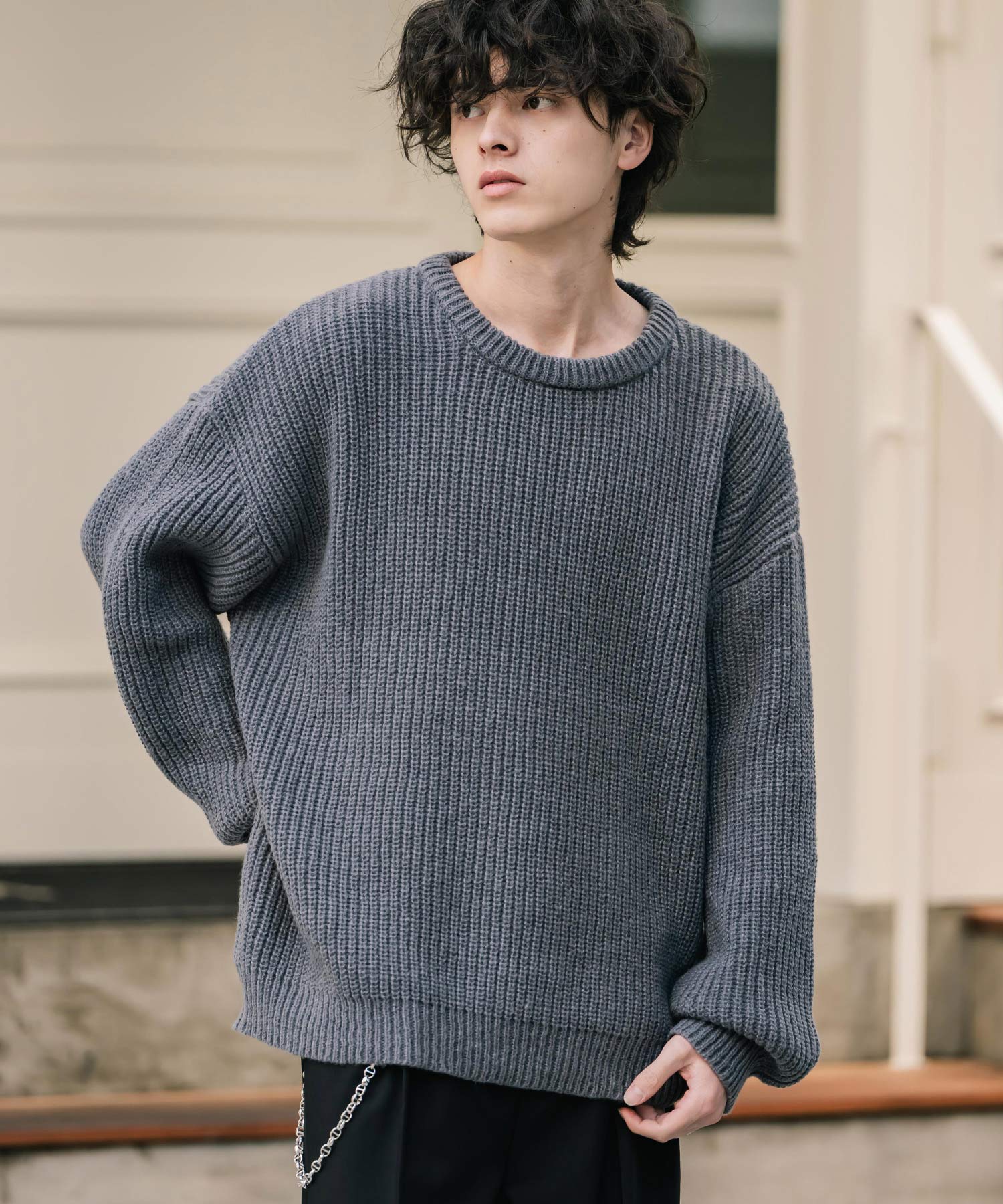 オーバーサイズ畦編みクルーネック長袖ニットセーター 14552 – Rocky