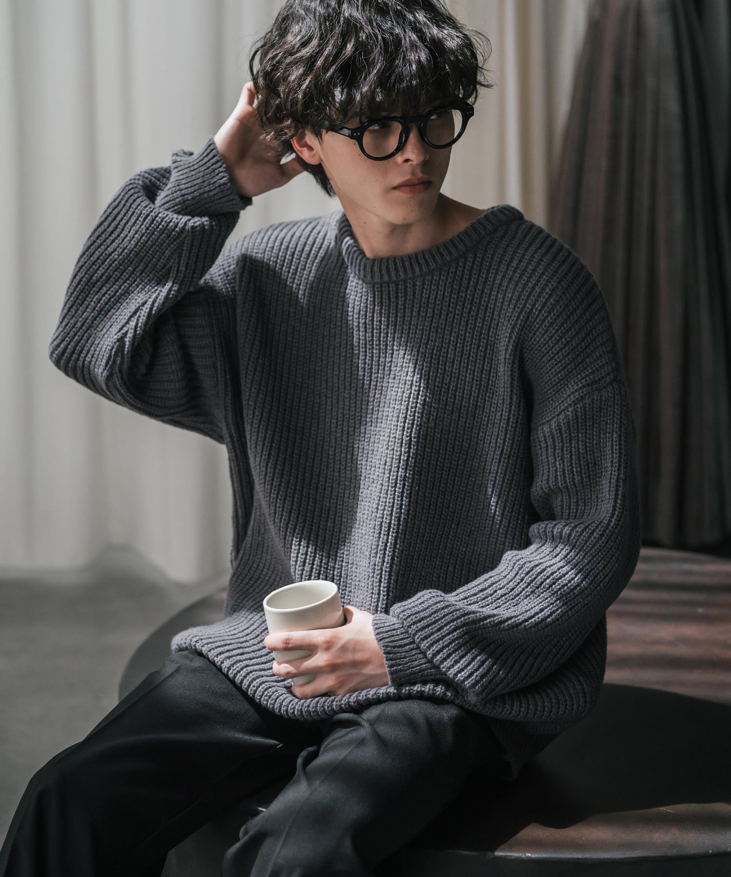 オーバーサイズ畦編みクルーネック長袖ニットセーター 14552 – Rocky
