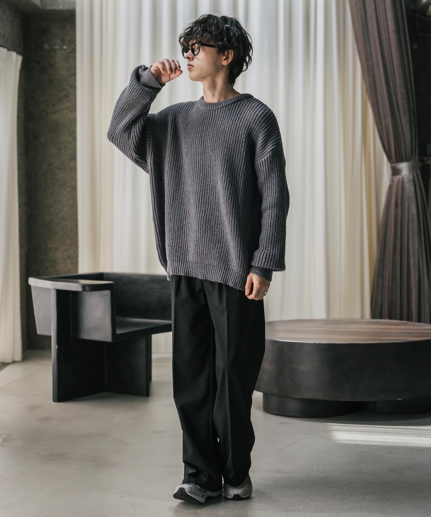 オーバーサイズ畦編みクルーネック長袖ニットセーター 14552 – Rocky