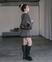 オーバーサイズ畦編みクルーネック長袖ニットセーター 14552