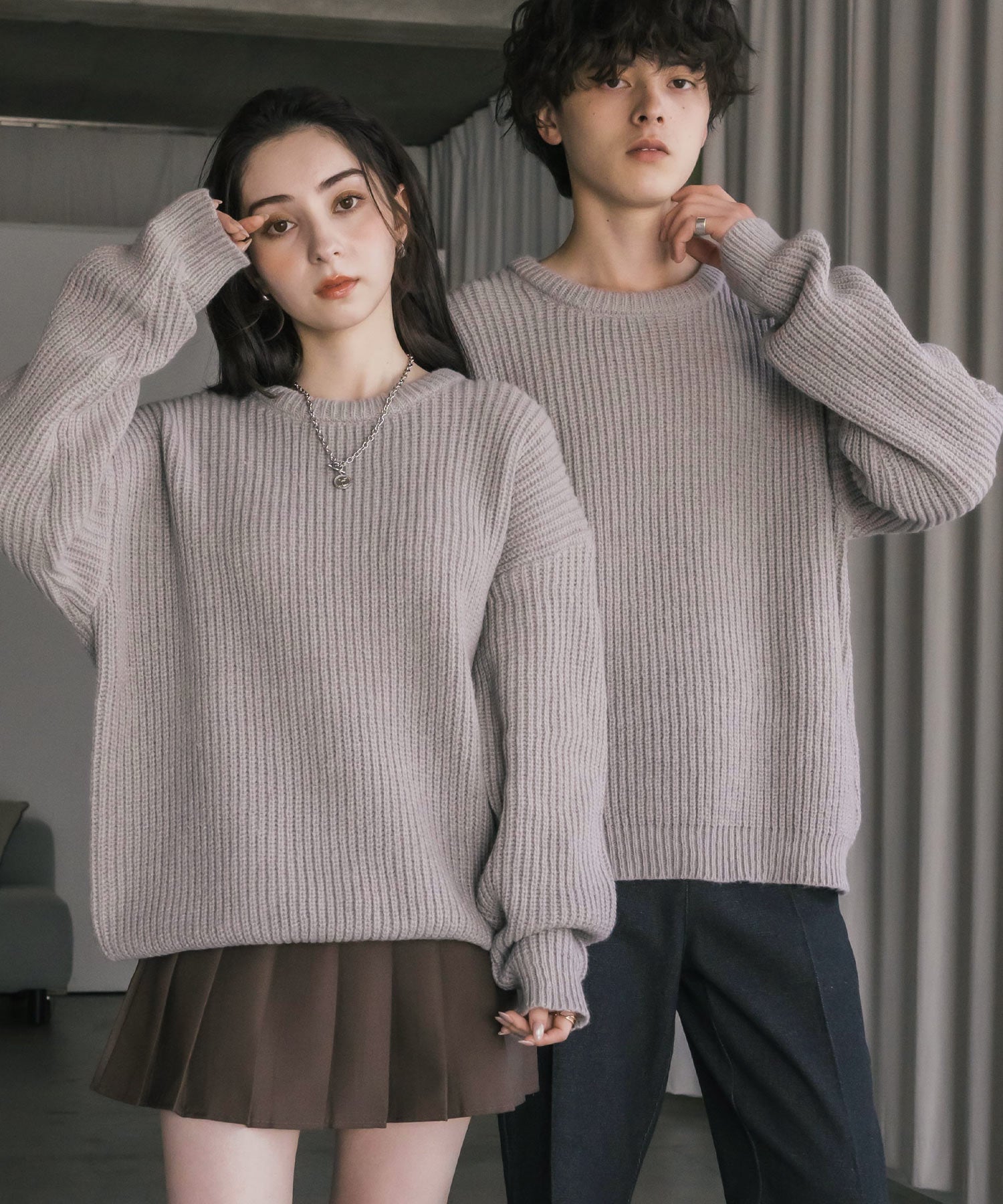 オーバーサイズ畦編みクルーネック長袖ニットセーター 14552 – Rocky