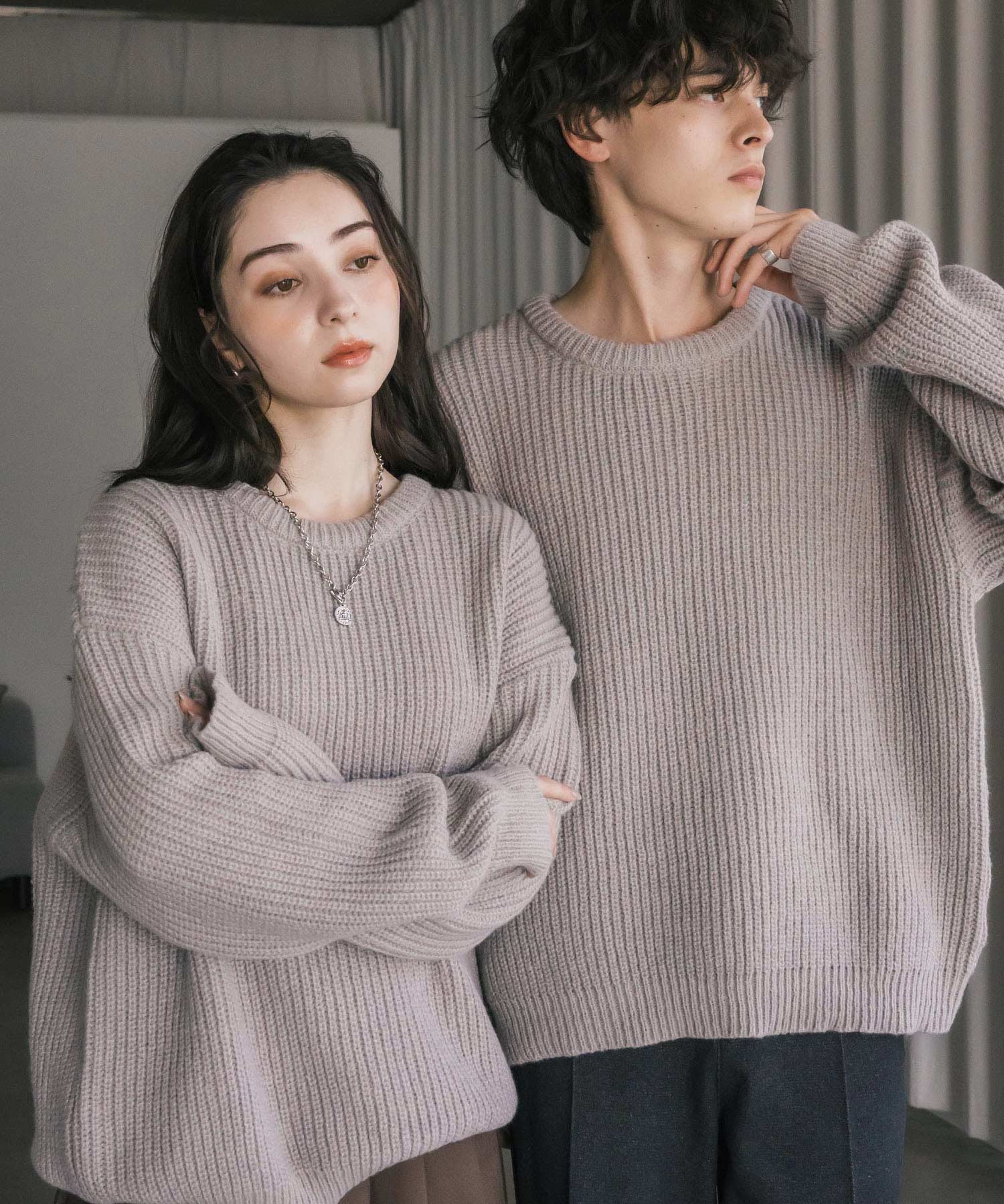 オーバーサイズ畦編みクルーネック長袖ニットセーター 14552 – Rocky